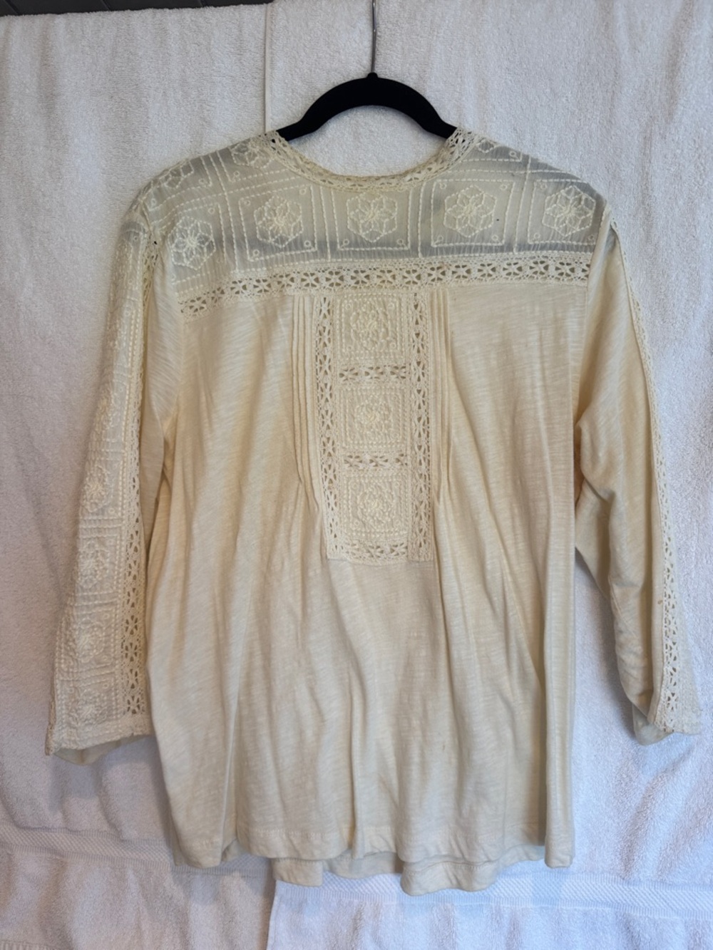 Lucky Brand Cream Crochet Panel Tunic Top